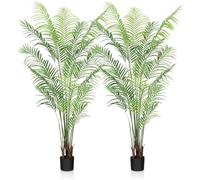 CROSOFMI - Lot de 2 Palmiers d'areca artificiels, Plantes artificielles pour intérieur et extérieur, Feuillage Artificiel et Pot en Plastique pour fête, Bureau, Maison, décoration, 190 cm
