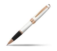 Cross Bailey Stylo roller (encre noire, épaisseur de trait M, avec boîte cadeau de qualité supérieure), laqué blanc nacré, ferrures or rose