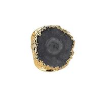 Cross-Border fashion European and American style white crystal colorful sunflower amorphous adjustable plating 14K gold wide version ring