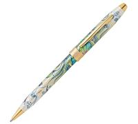 CROSS Botanica Lys vert - Stylo bille rechargeable avec motifs floraux - Attributs plaqués or 23 Cts - Écrin et recharge pour stylo bille noir incluse