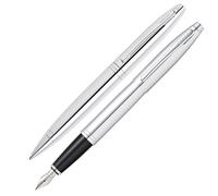 Cross Calais Coffret cadeau stylo à bille et stylo-plume (calibre de trait ou de plume M, couleur d'écriture noire) chromé brillant