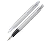 Cross Calais Coffret cadeau stylo à bille et stylo-plume (épaisseur de trait ou de plume M, couleur d'écriture noire) chrome satiné