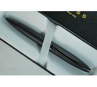 Cross Calais Stylo à bille rechargeable signature à bande moyenne, pointe moyenne, avec coffret cadeau - Corps noir mat et rendez-vous PVD.