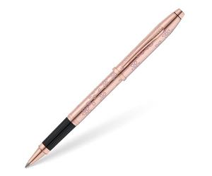 Cross Century II Cherry Blossom Stylo roller (trait M, couleur de l'encre : noir, avec boîte cadeau de qualité supérieure) Laqué or rose, ferrures en acier inoxydable plaqué or rose