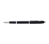 Cross Century II Stylo-plume en acier inoxydable avec pointe F Noir avec emballage cadeau haut de gamme Noir laqué avec fixations chromées