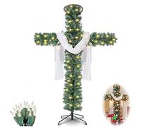 Cross Christmas Tree,Foldable Cross Christmas Tree,Faux Pre-Lit Christmas Tree Cross with Clear Bubble Lights and White Crown Silk,Outdoor Staked Twinkling Christmas Trees,Home Party Decor