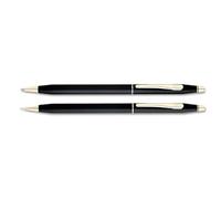 CROSS Classic Century - Parure Stylo bille et portemine - Finition noire satinée / plaqué Or 23 carats - Stylo rechargeable - Écrin classique inclus
