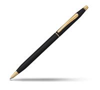CROSS Classic Century - Stylo bille rechargeable - Pointe moyenne - Fini noir satiné - Avec attributs plaqués or 23 cts - Écrin classique et recharge incluse