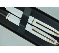 Cross Collection limitée Médaille éclaircissante blanc nacré avec rendez-vous en or rose 23 carats et stylo plume Calaise à pointe moyenne signature Cross et stylo à bille avec 6 cartouches