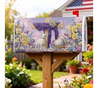Cross Couverture magnétique de boîte aux lettres pour décoration de porche, motif fleurs d'agneau festif printanier, 45,7 x 53,3 cm, violet