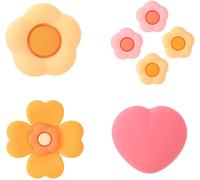 Cross D-Pad Button Caps Silicone Thumb Grip Sets,Abxy Key Buttons Sticker Joystick Cover Caps Compatible With Switch/Oled-Heart And Flower (Pink And Yellow)