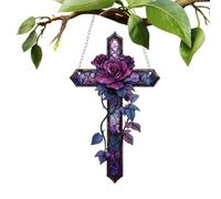 Cross Decor Pendentif attrape- en acrylique 2D | Attrape-soleil en forme de croix de rose pour maison, intérieur, extérieur, rebord de fenêtre, cour, arbre