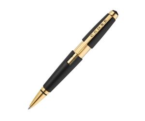 Cross Edge Stylo roller Selectip noir mat, pointe moyenne, encre noire | Accessoire élégant pour une écriture fluide, design coulissant sans capuchon, forme ergonomique, prise en main confortable