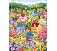 Cross & Glory - Sunshine at Wishing Well Lane - Puzzle de 1000 pièces pour adultes | Puzzle coloré du village de la Nouvelle-Angleterre | Scène familiale printanière pittoresque | Défi et relaxant