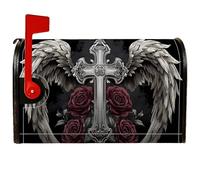 Cross Housses magnétiques de boîte aux lettres gothiques avec ailes sombres et roses pour décoration extérieure, jardin, cour, 53,3 x 64,9 cm
