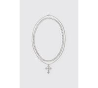 Cross Layered Necklace homme - argent - ONE SIZE, argent