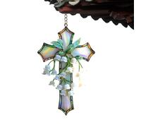 Cross Ornament, Decorative Crucifix Lily Pendant, 2D Hanging Charm with Holiday Theme, Clear Synthetic Wall Decor, Floral Religious with Artistic Style, Spiritual Sculpture for Homeowners Hallway