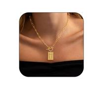 Cross Pendant Paperclip Chain Necklace, 14K Gold & Silver Plated, Unisex, Waterproof and Sweat-Resistant, Fade-Proof,Fashion Religious Simple Jewelry Gift (One size,Gold)