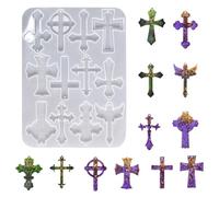 Cross Pendants Silicone Mold - 12-Cavity Jewelry Making Mould, Christmas Cross Pendant Mold for Resin, Clay, Chocolate, Soap Crafts, Flexible Non-Stick Silicone Mould, for Indoor Outdoor