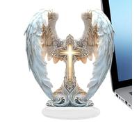Cross Prayer Wings Angel Figurine - Elegant Angel Wings Cross Decor, Ornement de Vacances religieuses spirituelles | Affichage Symbole en Acrylique 2D pour la Table de Manteau de Bureau