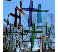 Cross Stained Acrylic Window Hanging, 8 pcs Handmade Stained Window Hanging for Christmas Christian Art Ornaments, Religious Home Decor for Baptisms Confirmations Housewarmings