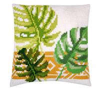 Vervaco Cross Stitch Cushion Kit House Decorating LEAVES DIY Art & Craft Embroidery Tapestry Kit Creative Activities Art Project For Adults ca.40x40 cm Gift Set