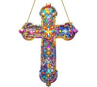 Cross Sun Catcher acrylique Tache-vitrail croix suspendue Colorful Light Catcher imperméable soleils soleils résistant à l'usure pour la cour de jardin extérieure et le décor de balcon, style 2