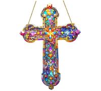 Cross Sun Catcher en Acrylique Tache-vitrail Croix Suspendue Colorful Light Catcher imperméable Soleil résistant
