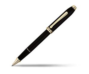 CROSS Townsend laqué noir - Stylo roller convertible - Pointe moyenne - Avec attributs en or 23 carats - Écrin de luxe et une recharge roller noire incluse