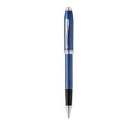 Cross Townsend Stylo roller (avec motif losanges gravé, largeur de trait M, couleur d'écriture : noir, avec boîte cadeau de luxe) Bleu cobalt translucide