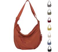 Crossbody Bag, Women'S Fashion Plain Color Nylon Crossbody Hobo Bag,Divider Inside,for Commute (Orange)