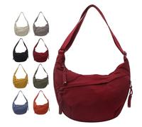 Crossbody Luna Bag,Women's Fashion Plain Color Nylon Shoulder Crescent Bags,Lightweight Hobo Purse with Adjustable Strap (Red)