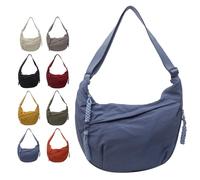 Crossbody Luna Bag,Women's Fashion Plain Color Nylon Shoulder Crescent Bags,Lightweight Hobo Purse with Adjustable Strap (Blue)