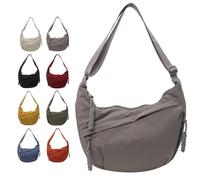 Crossbody Luna Bag,Women's Fashion Plain Color Nylon Shoulder Crescent Bags,Lightweight Hobo Purse with Adjustable Strap (Grey)