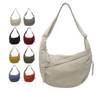 Crossbody Luna Bag,Women's Fashion Plain Color Nylon Shoulder Crescent Bags,Lightweight Hobo Purse with Adjustable Strap (Beige)