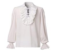 CROSSDREAMER Homme médiéval Chemise Pirate Haut poètes Chemisier de la Renaissance, Costume (Beige，L)