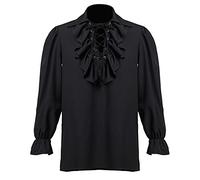 CROSSDREAMER Homme médiéval Chemise Pirate Haut poètes Chemisier de la Renaissance, Costume (Noir，L)