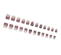 Crosse carrée courte sur les ongles avec des lignes scintillantes et des motifs de cœur Appuyez sur l'art de la manucure facile à appliquer pour les femmes Saint-Valentin Nail Art