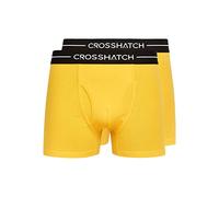 Crosshatch Hexter Lot de 2 Boxers pour Homme en Coton Stretch avec Braguette à l'avant et Taille de Marque Jacquard, Tailles S à XXL, Bleu, Jaune, Rouge, Hexter - Lot de 2 - Jaune, L