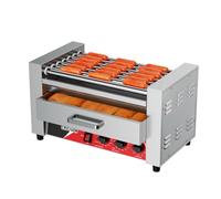 CROSSON 2 IN 1 Hot Dog Machine 7 Rouleaux,1350W Machine à Hot Dog Professionnel avec Chauffe-pain en Acier Inoxydable,Double Contrôle de Température(espace pour 18 saucisses)