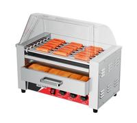 CROSSON 2 IN 1 Hot Dog Machine 7 Rouleaux avec Couvercle Visuel,1350W Machine à Hot Dog Professionnel avec Chauffe-pain en Acier Inoxydable,Double Contrôle de Température(espace pour 18 saucisses)