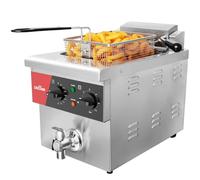 CROSSON Friteuse Electrique Professionnelle en acier inoxydable 8L,230V/3250W Friteuse a Huile électrique avec Robinet,Régulateur de Température 80℃-200℃,avec Panier et Couvercle