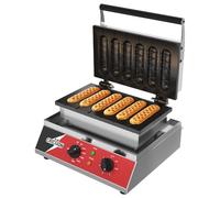 CROSSON Gaufrier pour gaufres classiques avec 6 manches/chien de maïs, 1600 W en acier inoxydable électrique