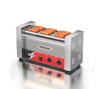 CROSSON Machine à Hot Dog Professionnel 5 Rouleaux avec Tiroir Chauffant à Pains,12 Hotdogs 1050W Hot Dog Grill en Acier Inoxydable avec Contrôle de Température