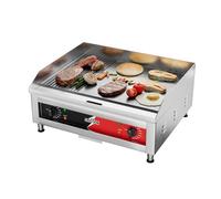 CROSSON Plancha Électrique Professionnelle 60 * 40CM,Plaque Grill Électrique Commerciale avec 1/3 Rainurée et 2/3 Lisse Antiadhésive pour Barbecue Restaurant Snack-Bar,4000W