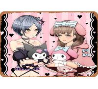 Crossover, The Idolm@ster Cendrillon Girls, Mayu Sakuma, Hayami Kanade, Kuromi (Onegai My Melody), My Melody (Onegai My Melody) Anime Poster Décoration murale rétro en métal 20,3 x 30,5 cm
