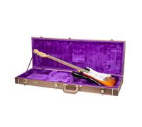 Crossrock Étui de Guitare électrique en Bois rectangulaire pour Fender Stratocaster et Telecaster | Finition Marron Chocolat, intérieur en Velours Violet, Serrure - Série Designer (CRW520ECB)