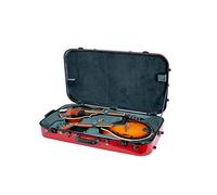 Crossrock Étui Double Mandoline Fibre de Verre | Compatible Deux Mandolines A & F Style, Coque Rouge Brillante, Serrure TSA, Rangement + Bretelles