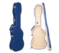 Crossrock Étui en bois profilé pour guitare électrique Stratocaster et Telecaster | Cuir synthétique bleu vif, intérieur en peluche beige, serrure - Série Designer