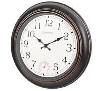 Crosstime Grande horloge d'extérieur étanche 45,7 cm - Horloges murales extérieures avec thermomètre pour terrasse, piscine, décoration de jardin, bronze
